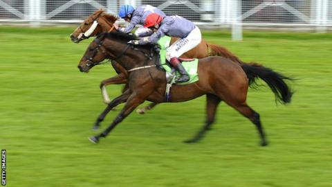 Ryan Moore riding Suegioo (L) wins the Chester Cup from Angel Gabrial