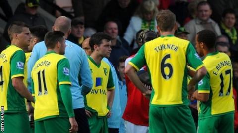 Norwich City's dejected players