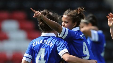 Nikita Parris scores for Everton in their Women's Super League match against Bristol Academy.
