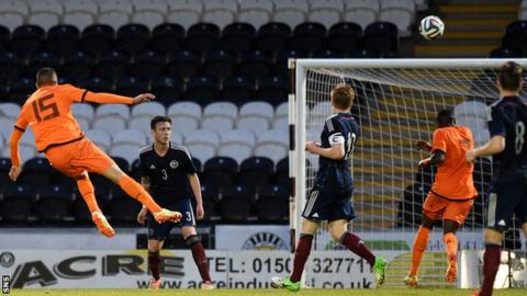 Hakim Ziyech scores for the Netherlands Under-21s against Scotland
