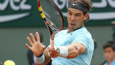 Rafael Nadal in action against Dusan Lajovic
