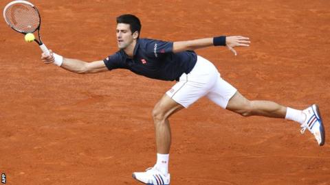Novak Djokovic during his quarter-final win over Milos Raonic