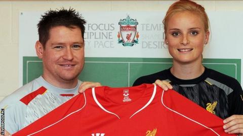 Liverpool Ladies manager Matt Beard and new signing Nina Pedersen