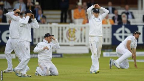 England's Gary Ballance, Moeen Ali, Ian Bell, Joe Root and Alastair Cook react after Sri Lanka"s drew the the first Test