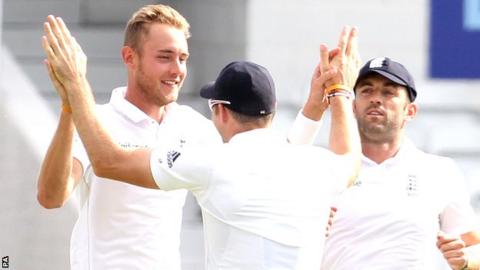 Stuart Broad celebrates his ha-trick against Sri Lanka at Headingley