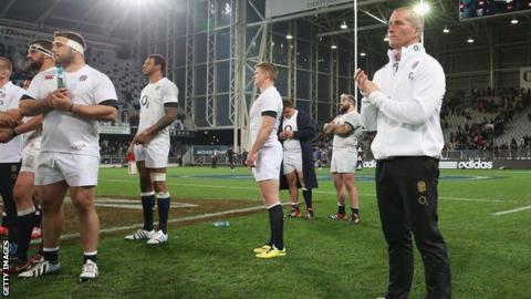 Stuart Lancaster with the England squad