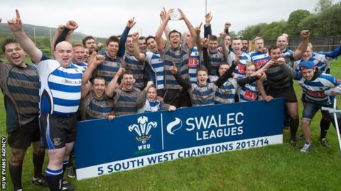 Ystradgynlais celebrate after winning Swalec League Division 5 South West