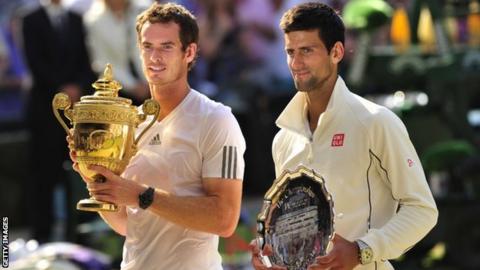 Wimbledon champions Andy Murray and Novak Djokovic