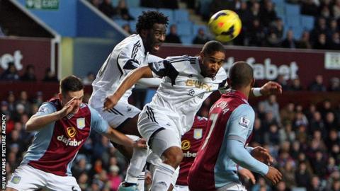 Wilfried Bony and Ashley Williams in action for Swansea