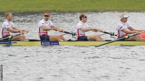 Great Britain's men's four in action at the European Championships