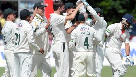 Notts celebrate with Harry Gurney