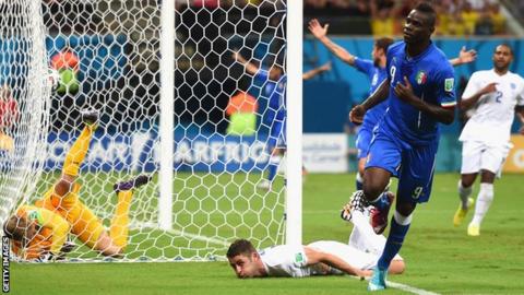 Mario Balotelli scores for Italy against England