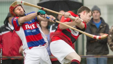 Glenurquhart and Kingussie players battle for possession
