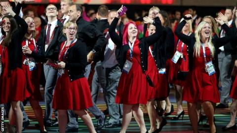 Team Wales at the Commonwealth Games opening ceremony