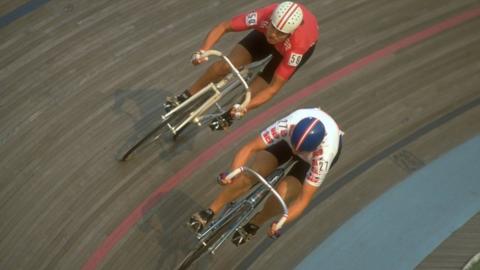 Louise Jones (right) competing at the 1990 Olympics