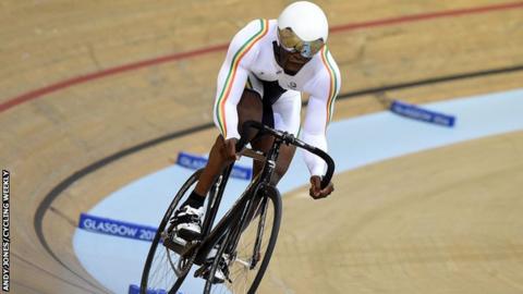 Ghana's Jeddie Amoako-Ackah in action in the velodrome at the 2014 Commonwealth Games