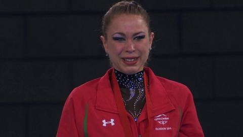 Wales' Francesca Jones tearful on the podium