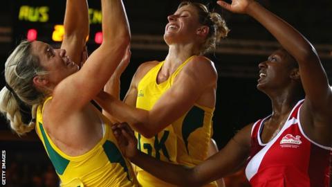 Australia against England in Pool B of the netball competition
