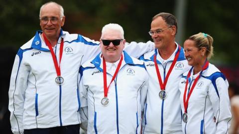 Scotland poses for their silver medal in the Mixed B2/B3 Pairs