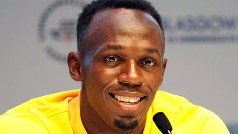 A relaxed Usain Bolt speaks to journalists in Glasgow