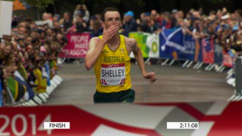 Australian Michael Shelley wins Commonwealth gold in the men's marathon in Glasgow.