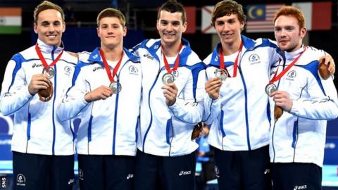 Scotland's Commonwealth silver-winning men's gymnastics team of Daniel Keatings, Frank Baines, Adam Cox, Liam Davie and Daniel Purvis
