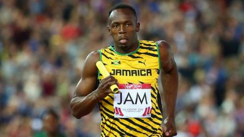 Jamaica's Usain Bolt in the men's 4x100m heat