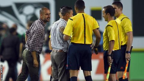 Pep Guardiola shouts at officials