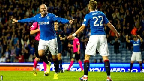 Kris Boyd celebrates scoring his hat-trick