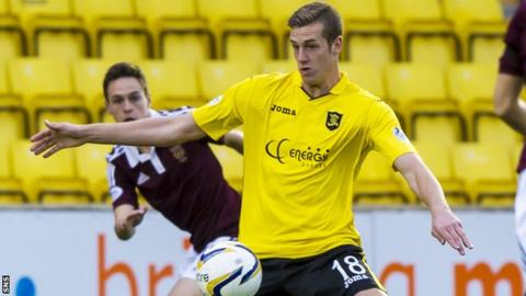 Jordan White in action for Livingston against Hearts