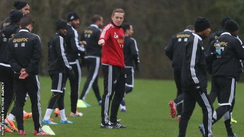 Garry Monk directs a Swansea City training session