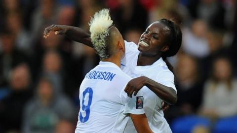 England's women have qualified for the World Cup in Canada next year after beating Wales 4-0 in Cardiff.