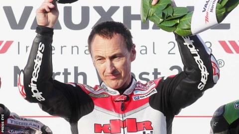 Jeremy Williams celebrates his North West 200 win last year