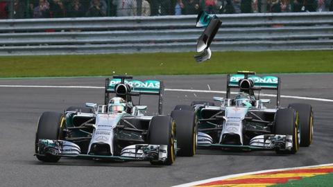 Mercedes' Lewis Hamilton and Nico Rosberg clash at Belgian GP