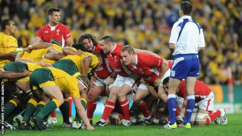 Wales prop Gethin Jenkins (nearest in red) and hooker Ken Owens beside him are two players who could be offered dual contracts