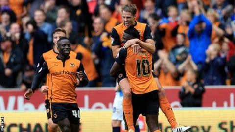 Wolves celebrate Bakary Sako's first goal against Blackburn