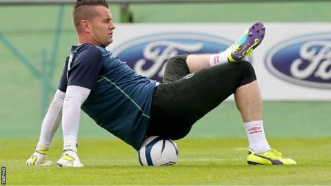 Shay Given relaxes during a Republic training session on Monday