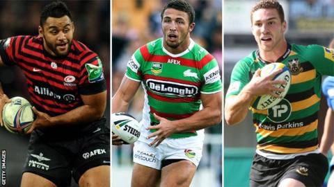 Saracens and England number eight Billy Vunipola, Bath-bound South Sydney and England rugby league star Sam Burgess and Northampton and Wales wing George North