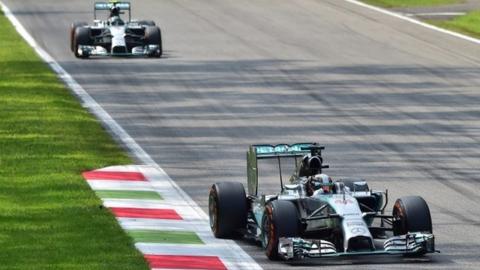 Lewis Hamilton leads Nico Rosberg in Italy