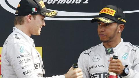 Mercedes drivers Nico Rosberg (left) and Lewis Hamilton