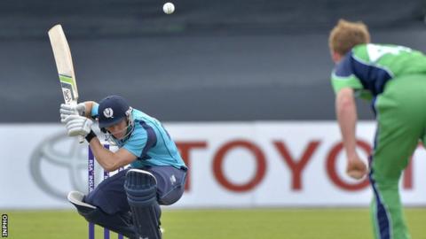 Scotland's Richie Berrington ducks from a high ball in the second ODI