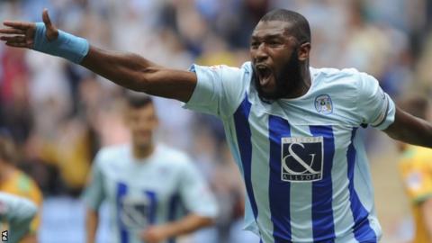 Reda Johnson celebrates scoring the opener for Coventry against Yeovil