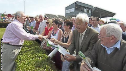 Oliver Brady entertains the crowds after winning with Imperial Shabra at Bellewstown