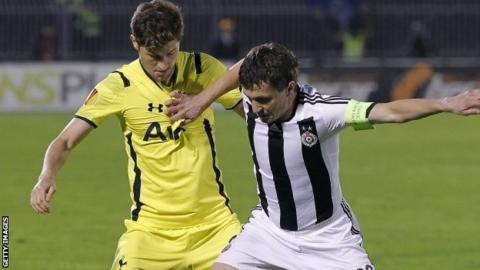 Sasa Ilic of Partizan and Ben Davies of Spurs