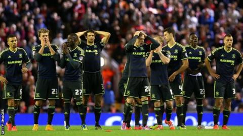 Middlesbrough team despair as they lose the shoot-out