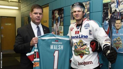 The Mayor of Boston was presented with a Belfast Giants shirt on his visit to the Odyssey Arena