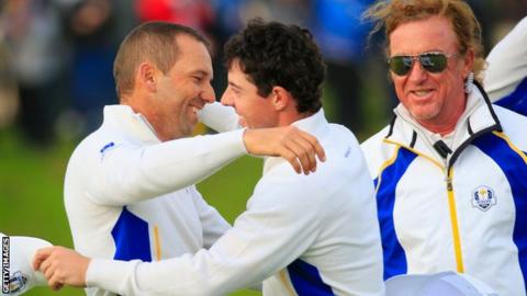 Sergio Garcia, Rory McIlroy and Miguel Angel Jimenez