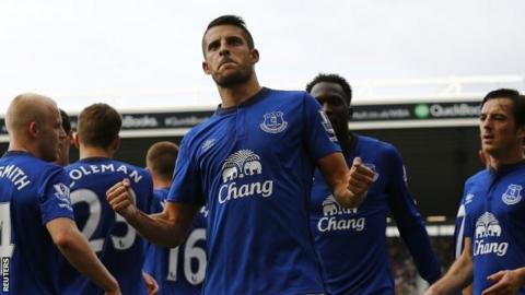 Kevin Mirallas celebrates after scoring against West Brom