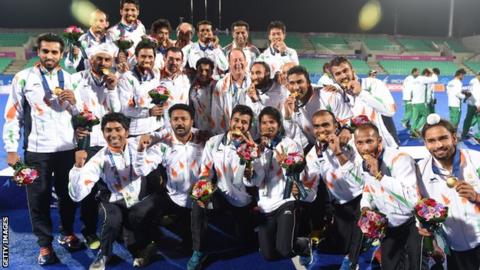 India celebrate beating Pakistan at the Asian Games