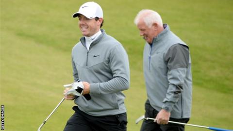 Rory McIlroy with his father Gerry at Kingsbarns on Friday